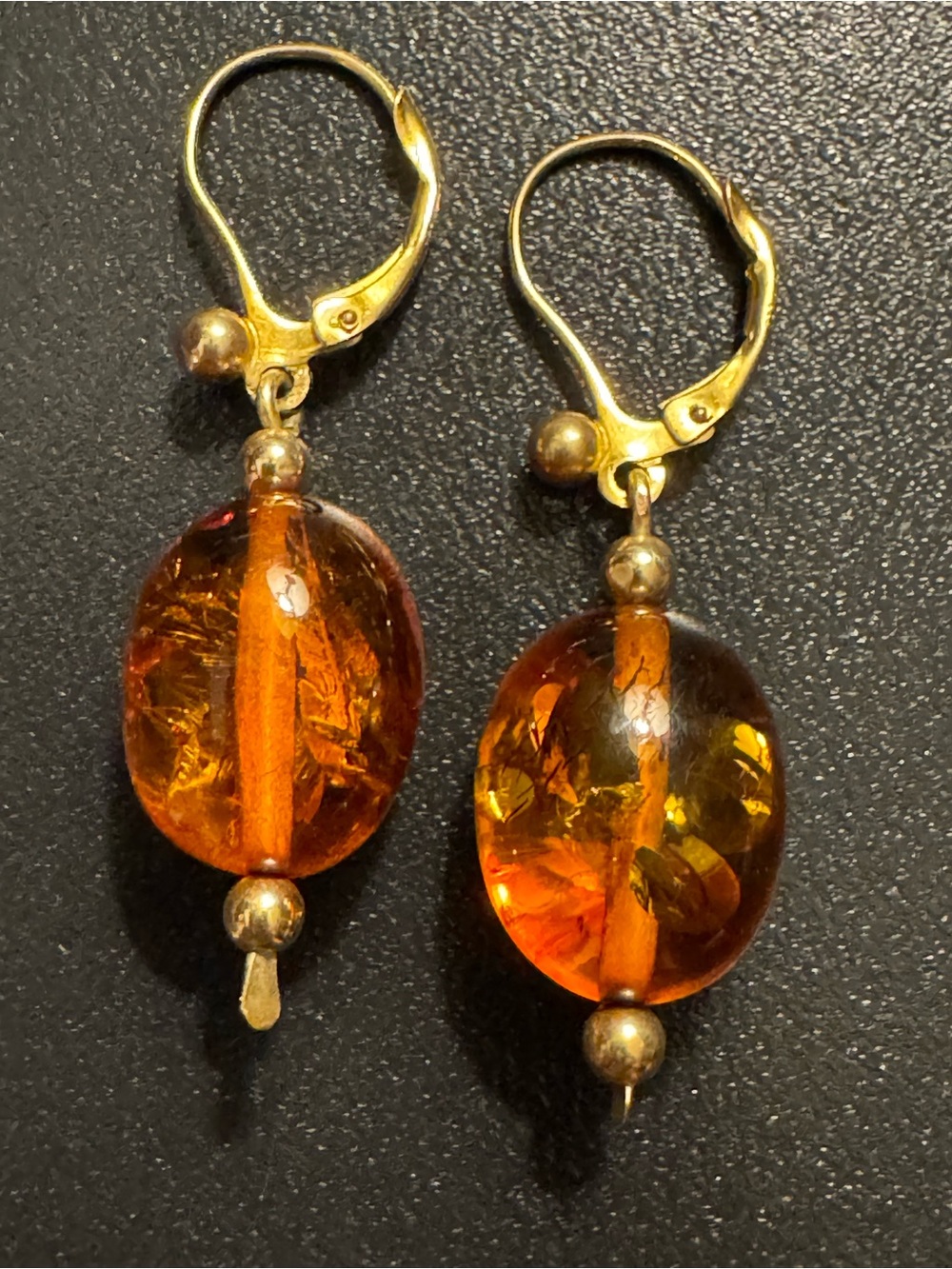 Genuine Cognac Amber 14K Gold Filled Leverback Dangle Earrings - 1.5”